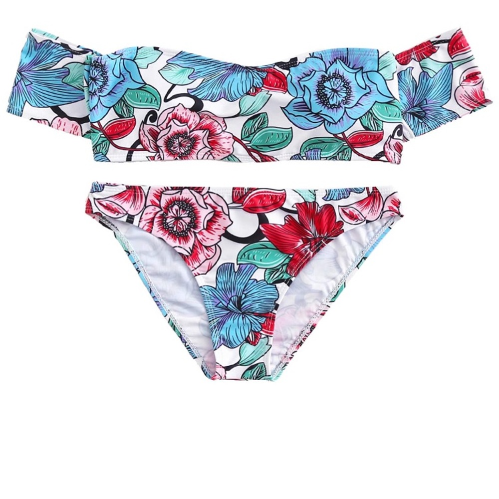 Last One Small🔥Floral Off-shoulder Bikini - Picture 2 of 7
